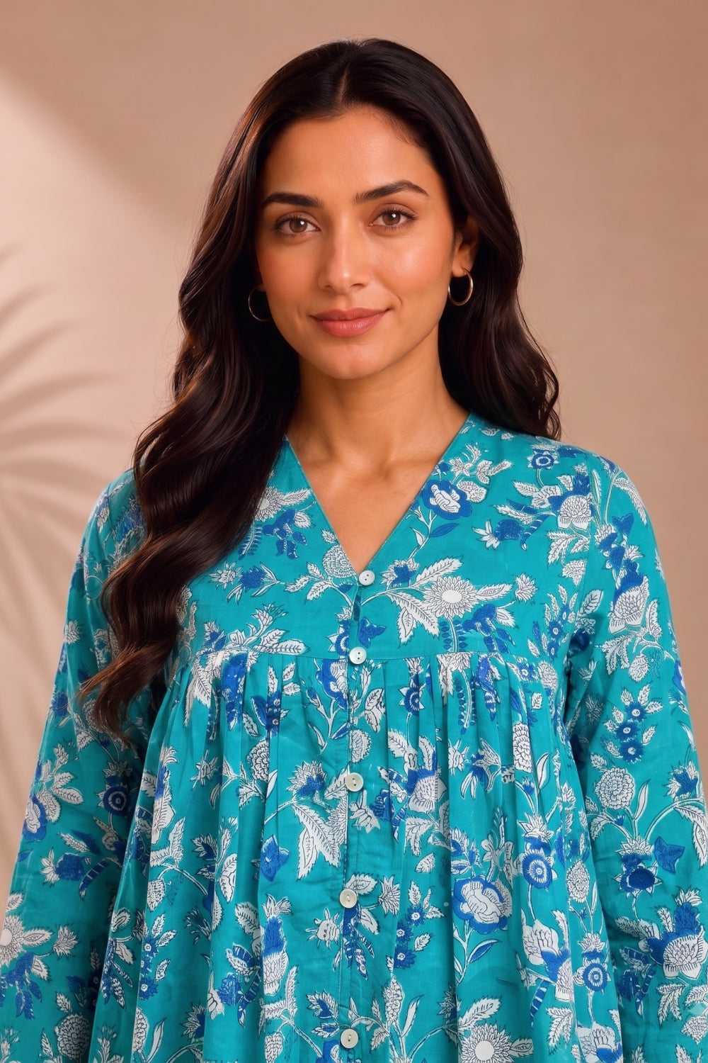 Neel Aabha Hand Block Printed Gather Top
