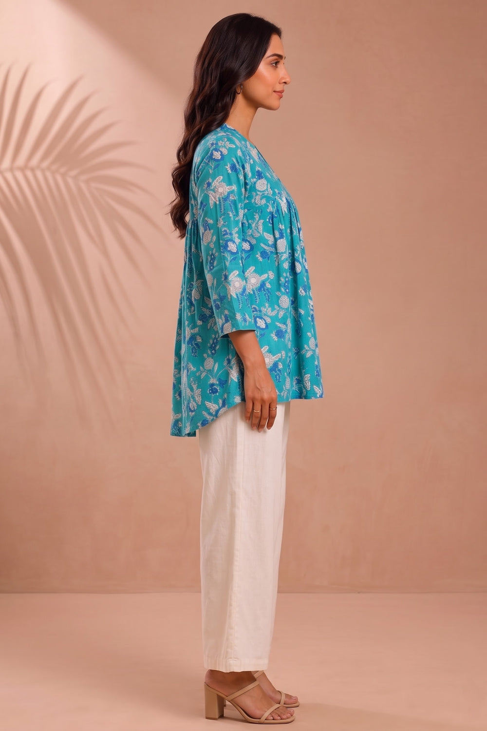 Neel Aabha Hand Block Printed Gather Top