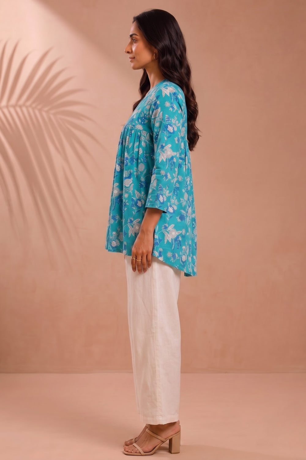Neel Aabha Hand Block Printed Gather Top