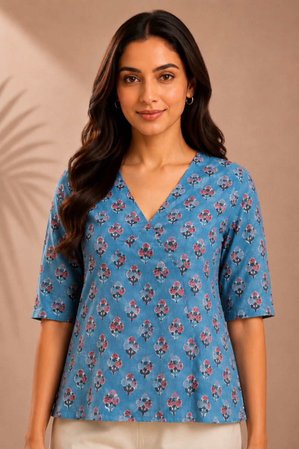 Neel Phool Hand Block Printed Cotton Top