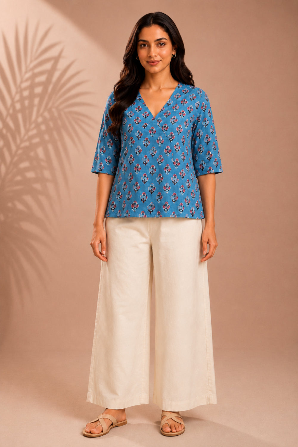 Neel Phool Hand Block Printed Cotton Top