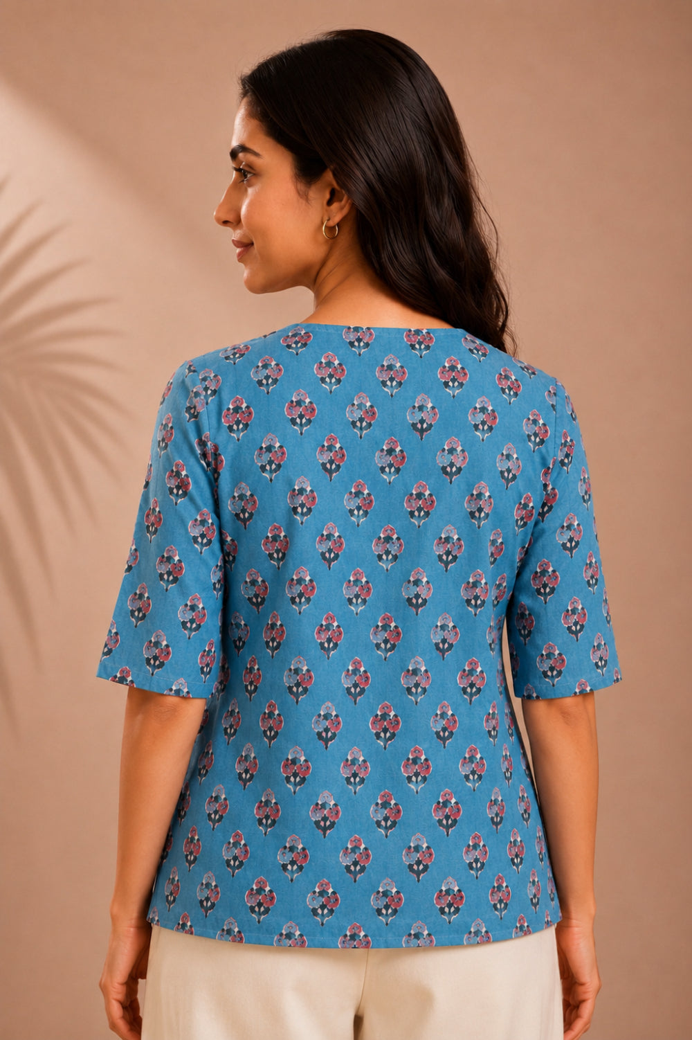 Neel Phool Hand Block Printed Cotton Top