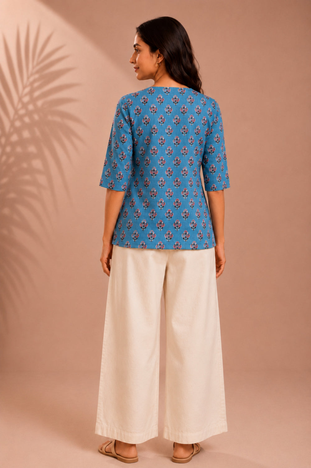 Neel Phool Hand Block Printed Cotton Top