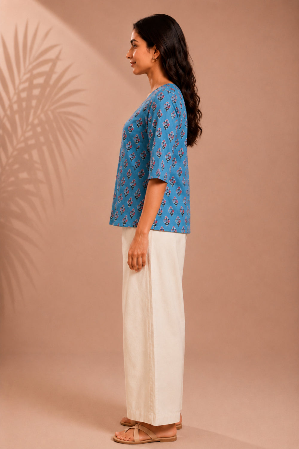 Neel Phool Hand Block Printed Cotton Top