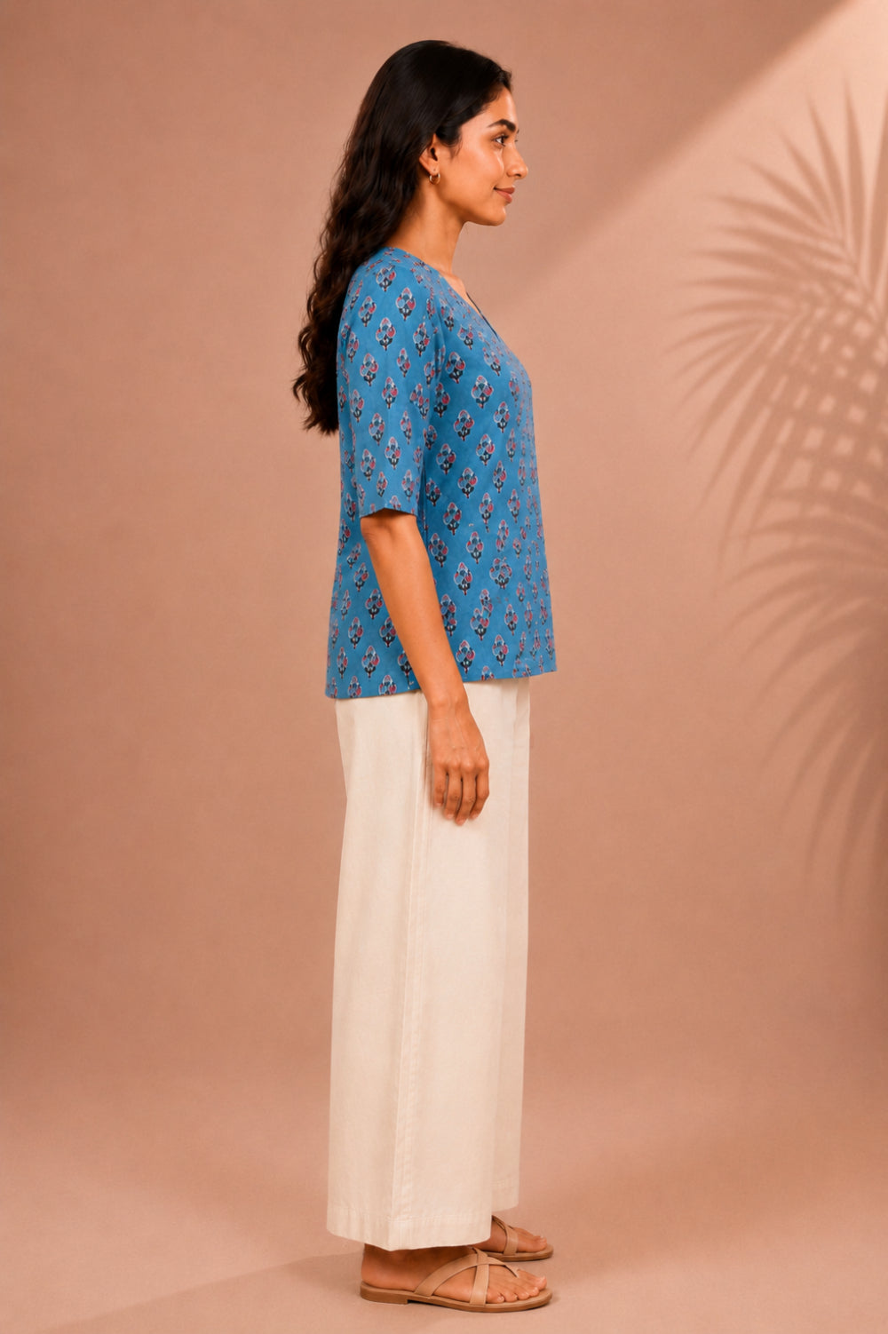 Neel Phool Hand Block Printed Cotton Top