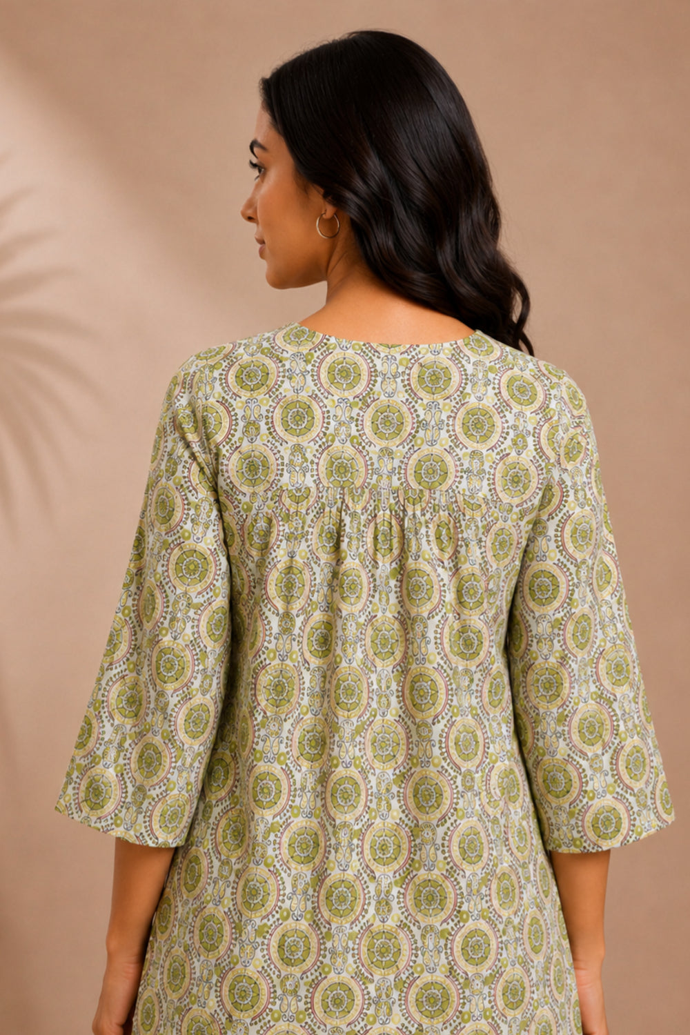 Meher Olive Hand Block Print Pintuck Top