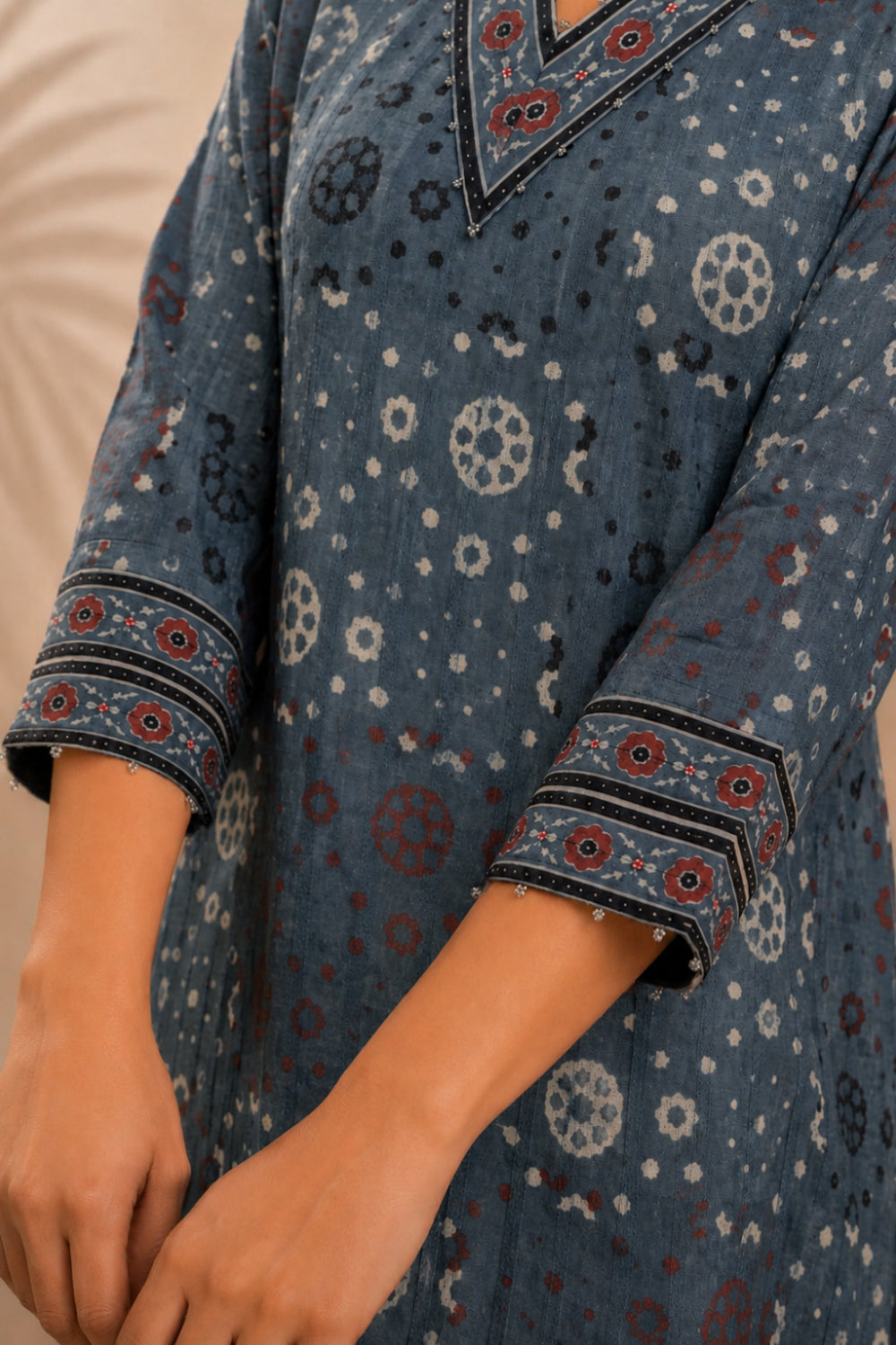 Neel Aabha Hand Ajrakh Cotton Dobby A-Line Kurta