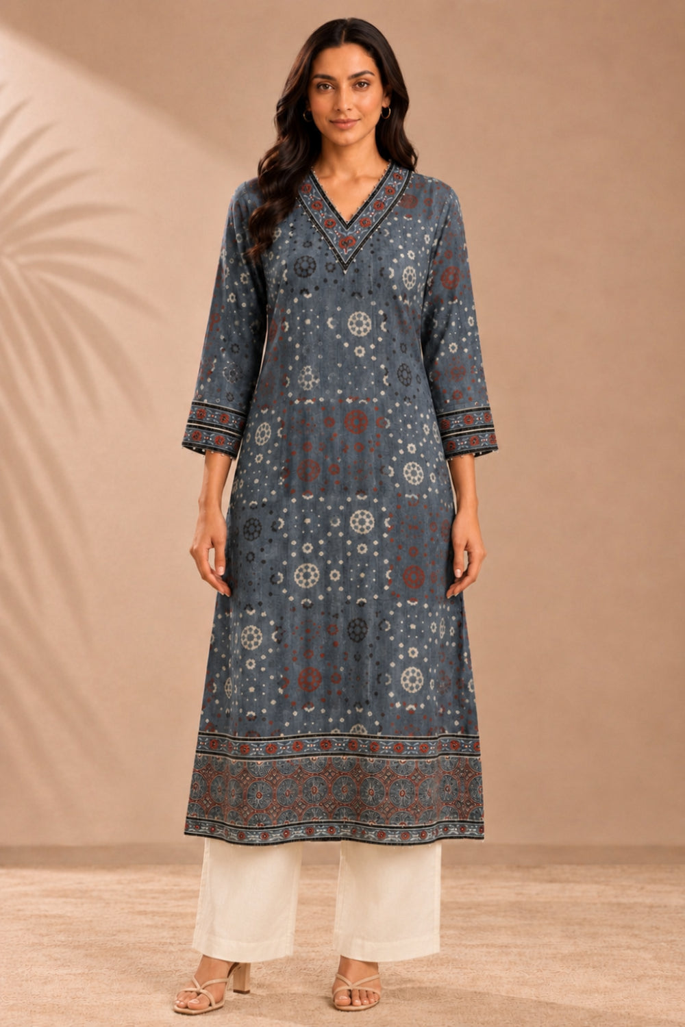 Neel Aabha Hand Ajrakh Cotton Dobby A-Line Kurta