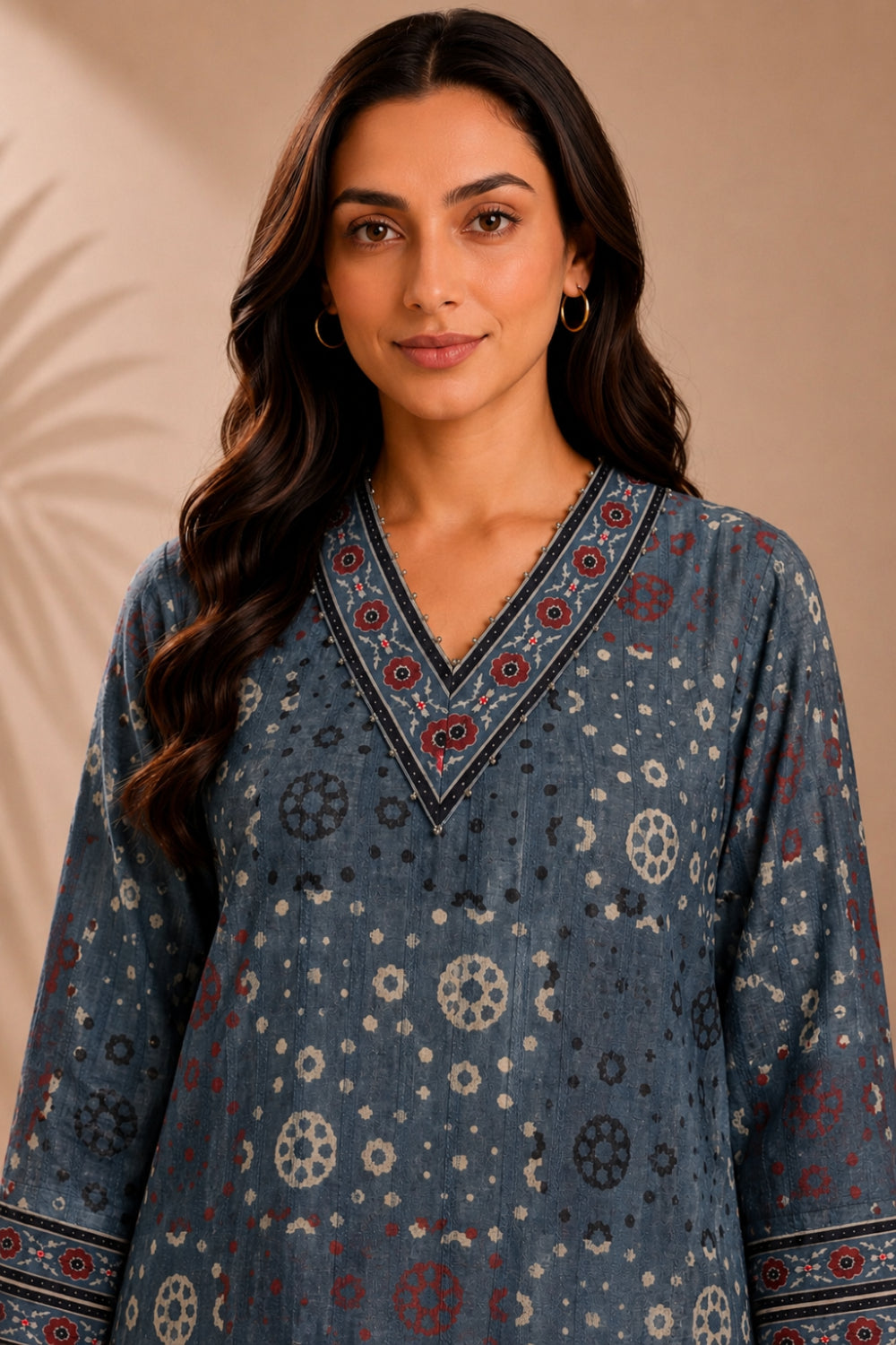 Neel Aabha Hand Ajrakh Cotton Dobby A-Line Kurta