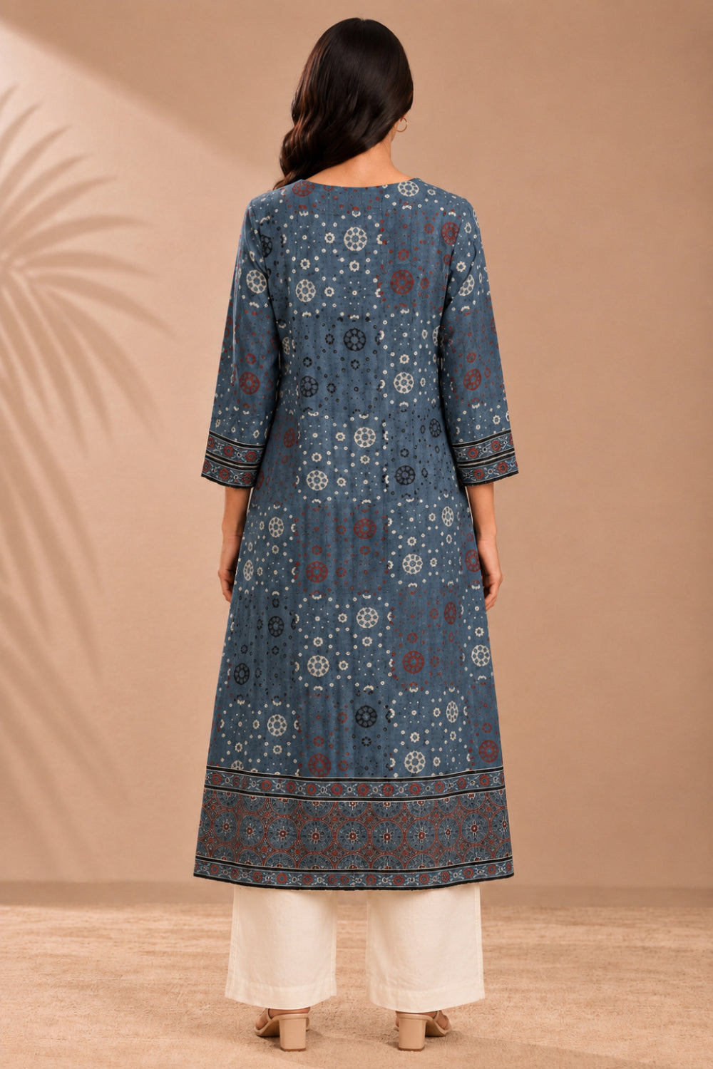 Neel Aabha Hand Ajrakh Cotton Dobby A-Line Kurta