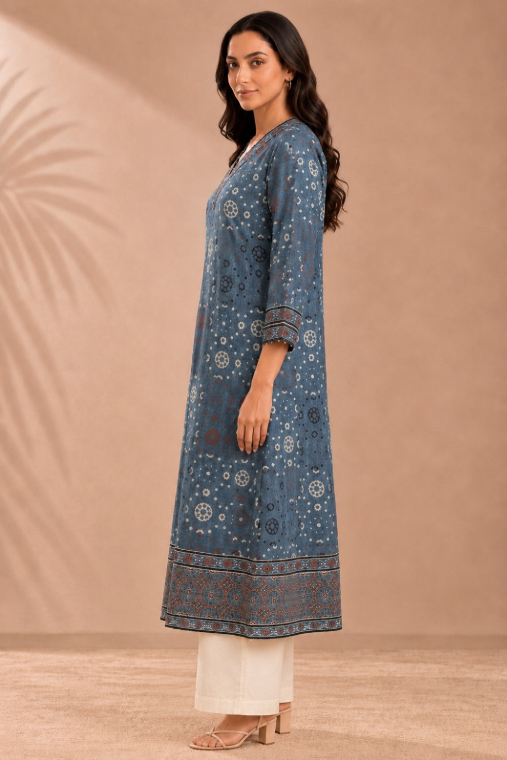 Neel Aabha Hand Ajrakh Cotton Dobby A-Line Kurta