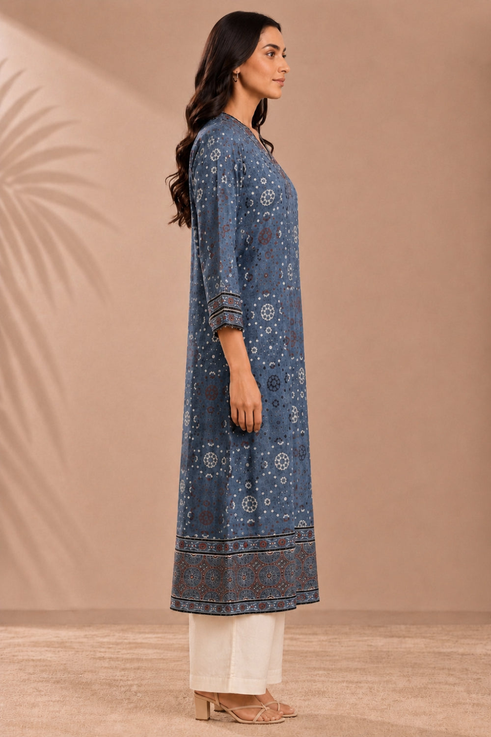 Neel Aabha Hand Ajrakh Cotton Dobby A-Line Kurta