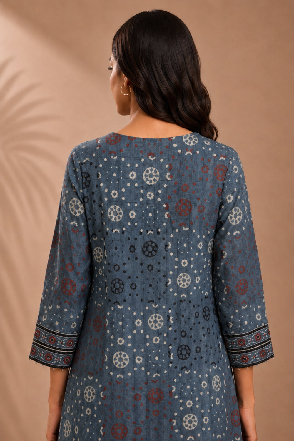 Neel Aabha Hand Ajrakh Cotton Dobby A-Line Kurta
