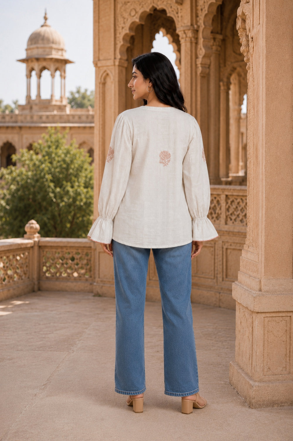 Ivory Gulab Hand Chikankari Cotton Dobby Top