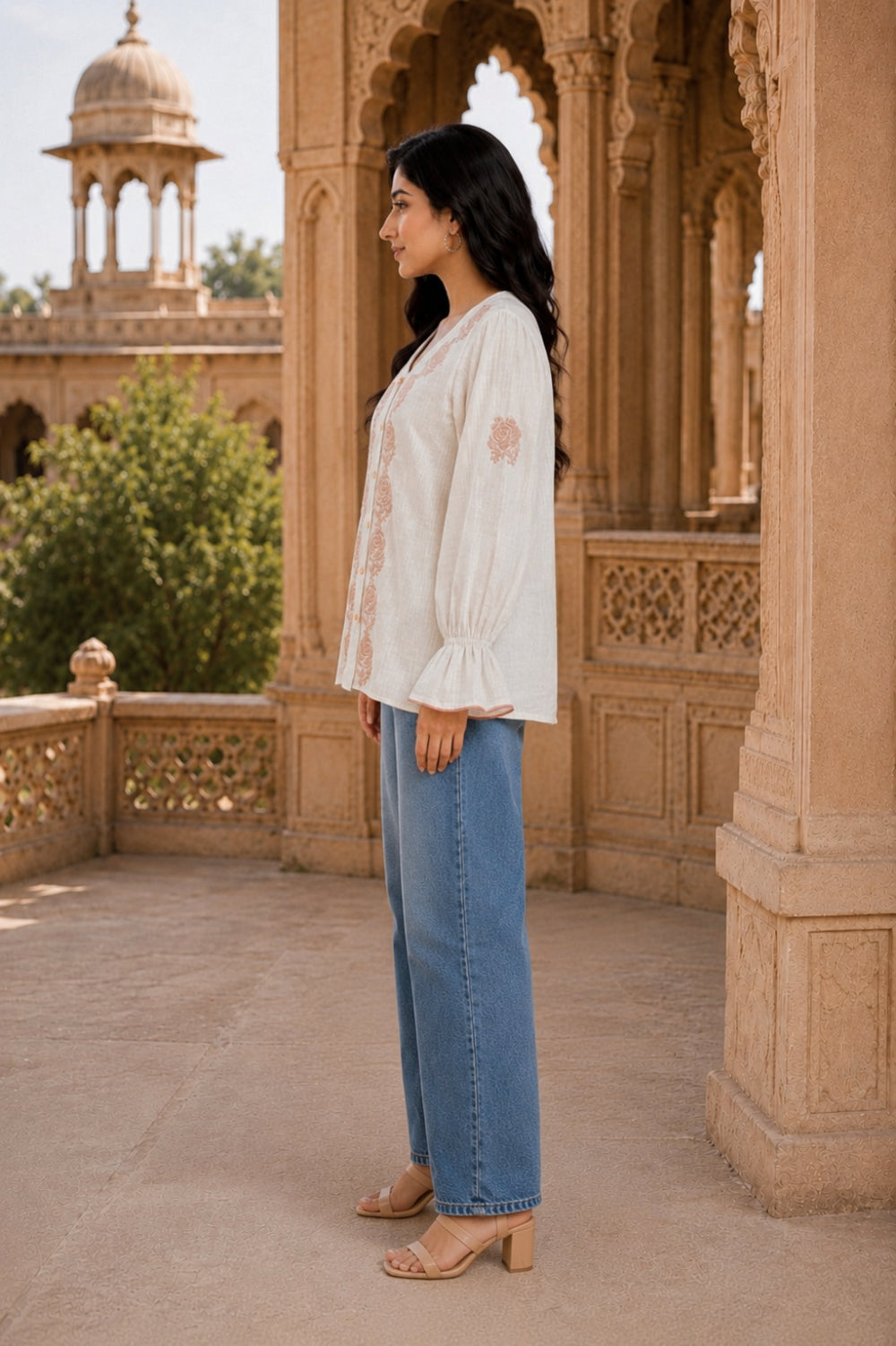 Ivory Gulab Hand Chikankari Cotton Dobby Top