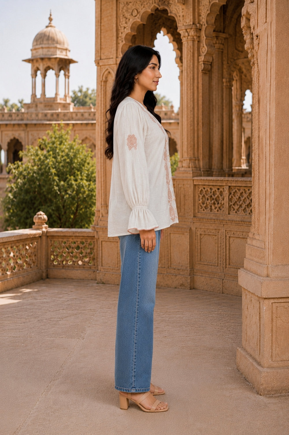 Ivory Gulab Hand Chikankari Cotton Dobby Top