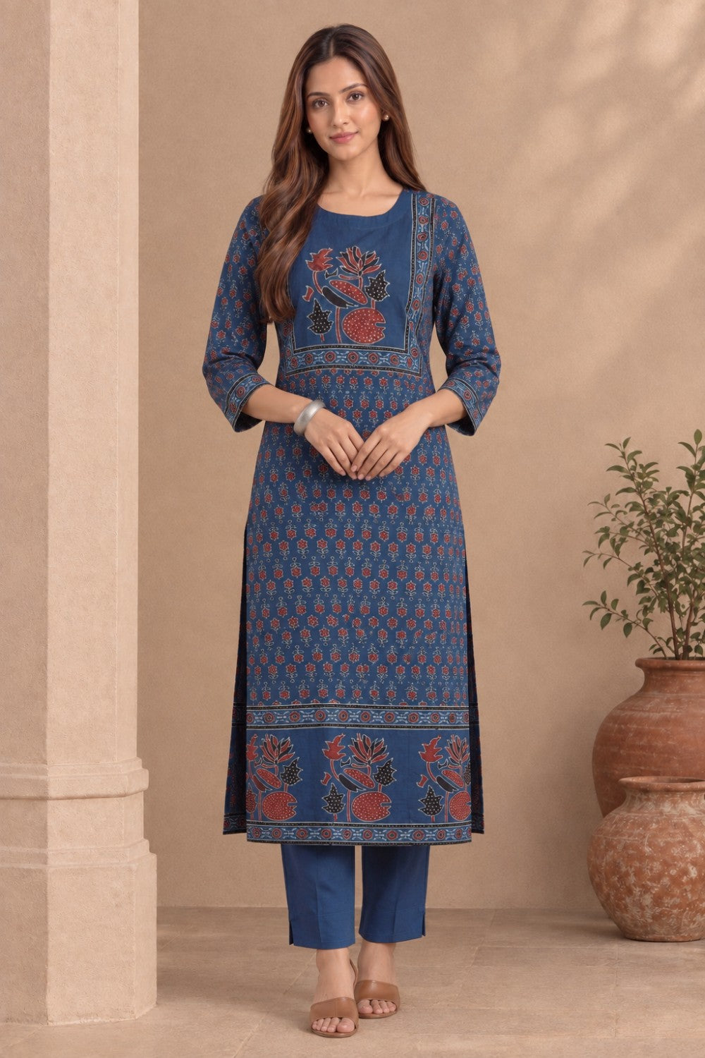 Hand Ajrakh Print – Blue Cotton Set