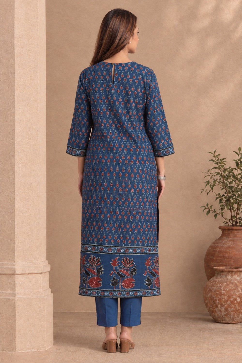 Hand Ajrakh Print – Blue Cotton Set