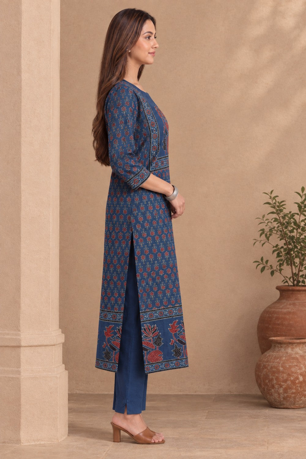 Hand Ajrakh Print – Blue Cotton Set