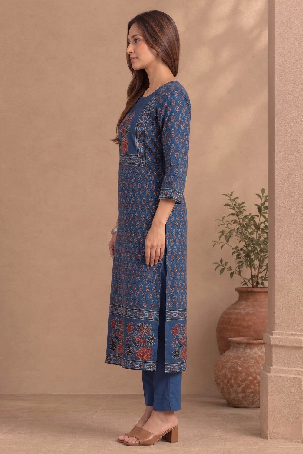 Hand Ajrakh Print – Blue Cotton Set