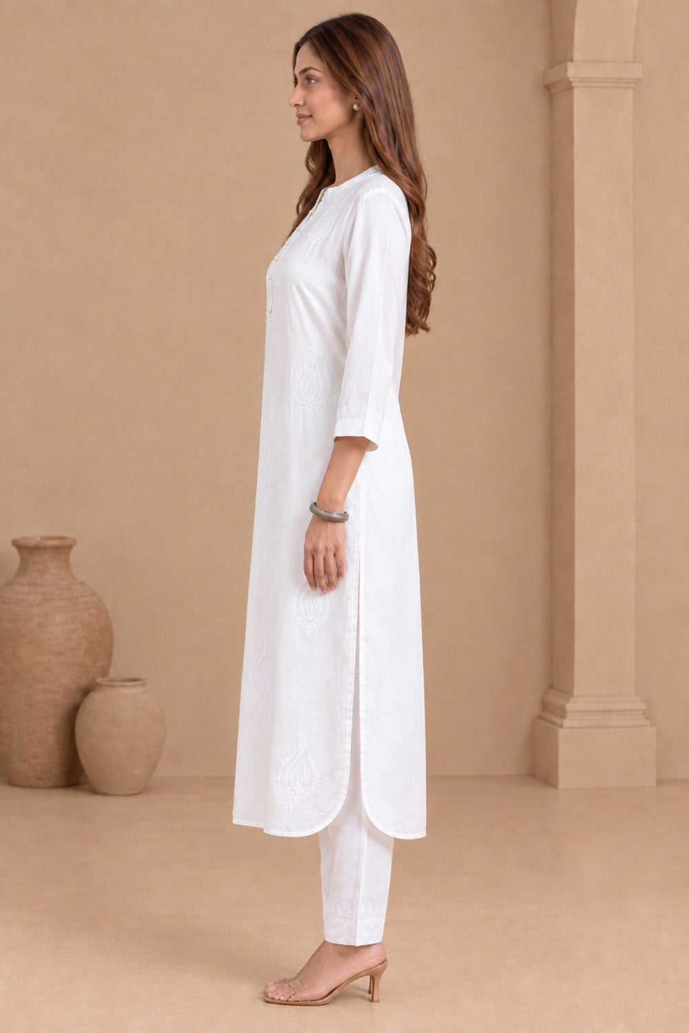 Modal Satin white kurta with murri work