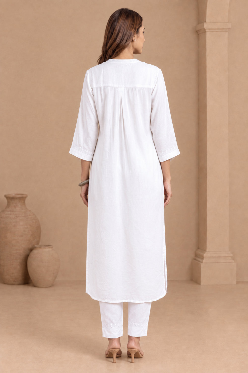 Modal Satin white kurta with murri work