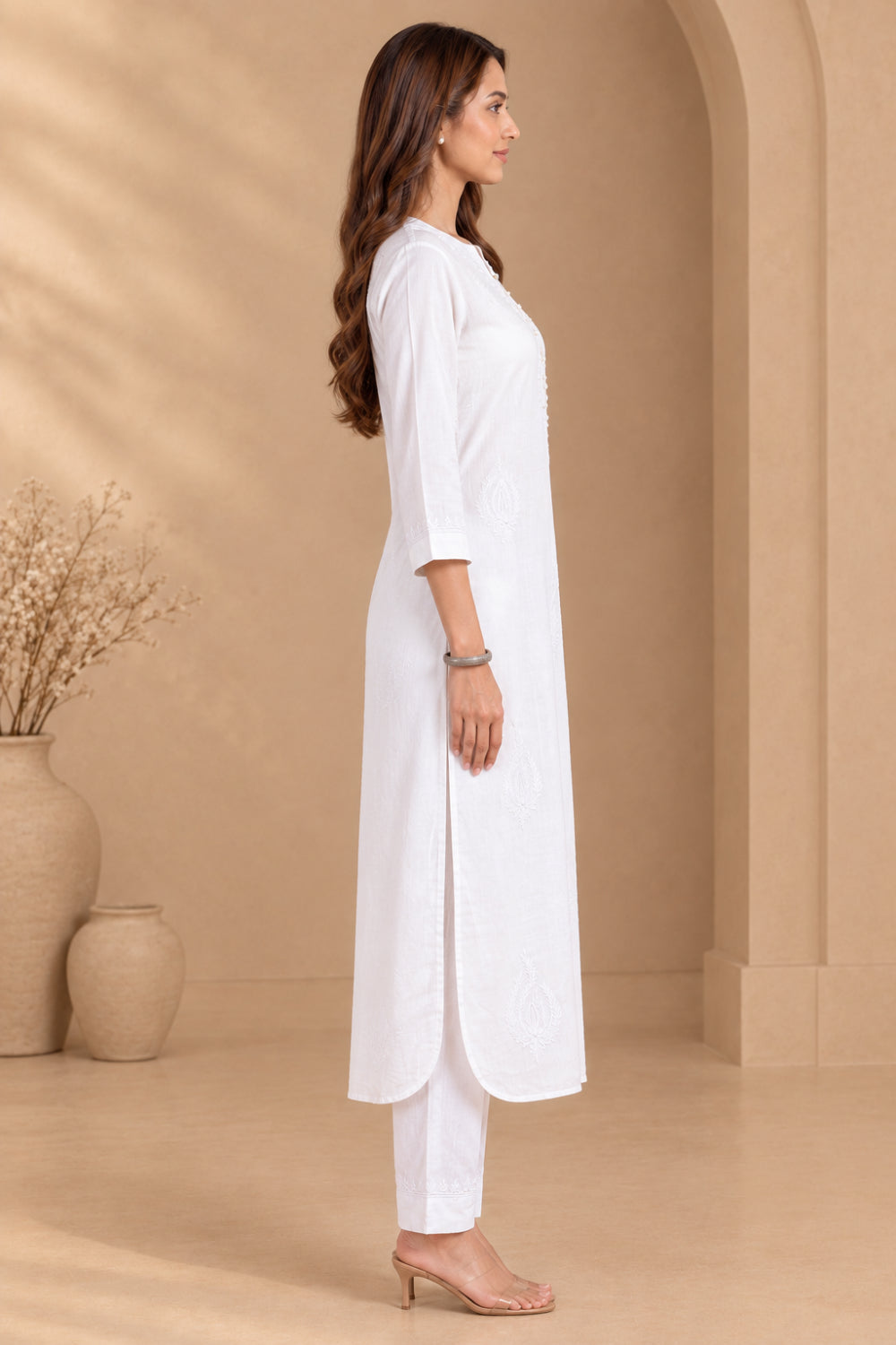 Modal Satin white kurta with murri work