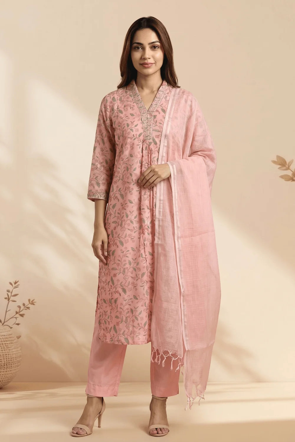 Blush Vine Chanderi Elegance Set