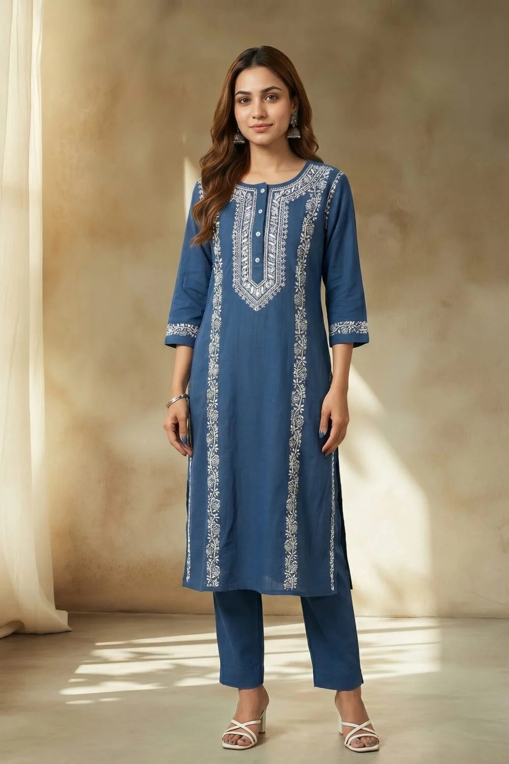 Azure Noor Chikankari Cotton Slub Set
