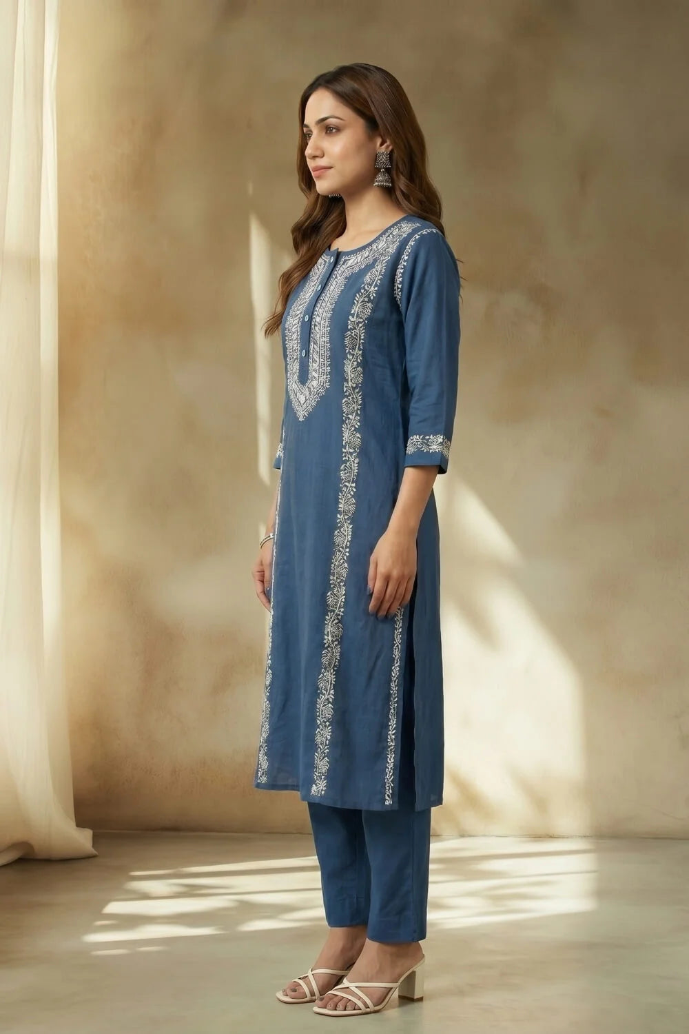 Azure Noor Chikankari Cotton Slub Set