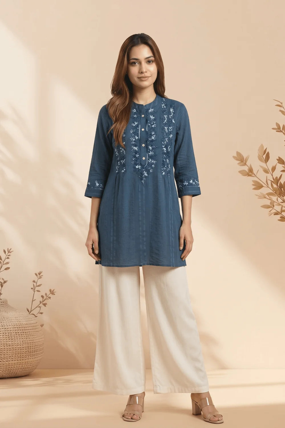 Indigo Mist Chikankari Cotton Top