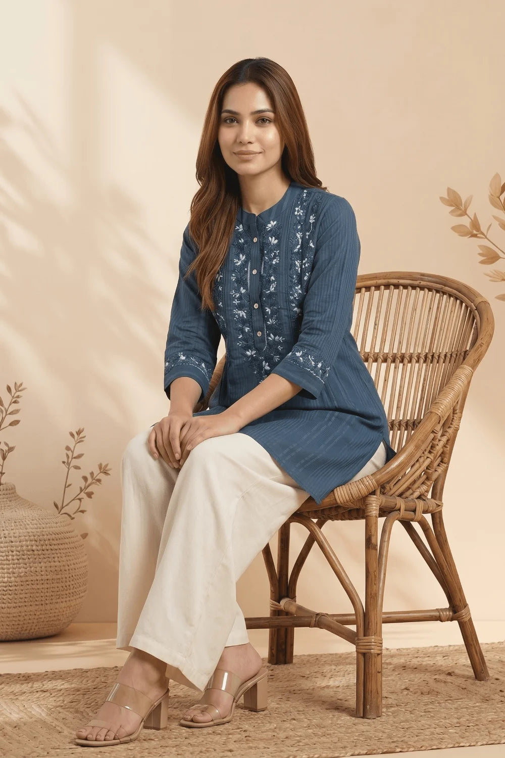 Indigo Mist Chikankari Cotton Top