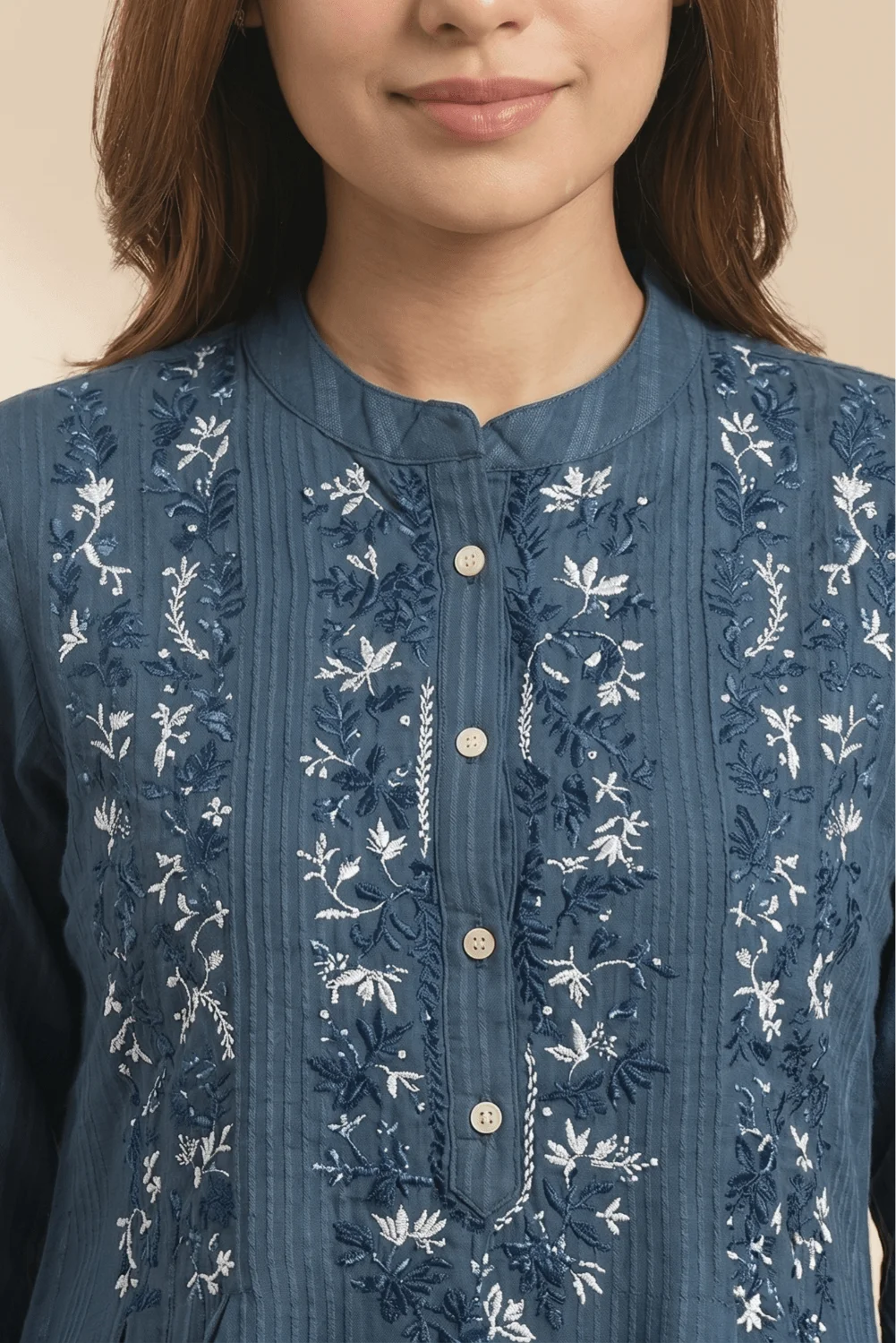 Indigo Mist Chikankari Cotton Top