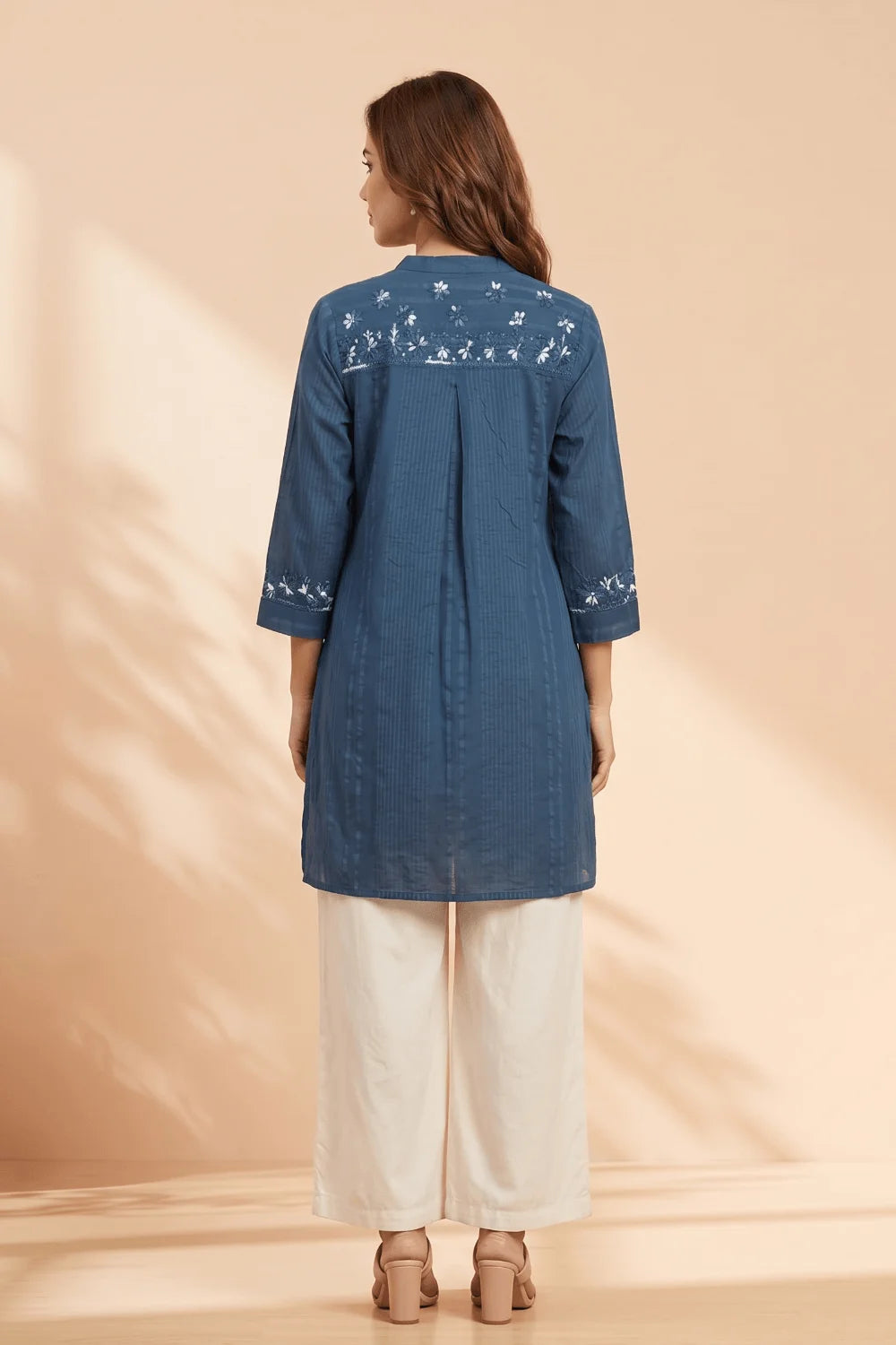 Indigo Mist Chikankari Cotton Top