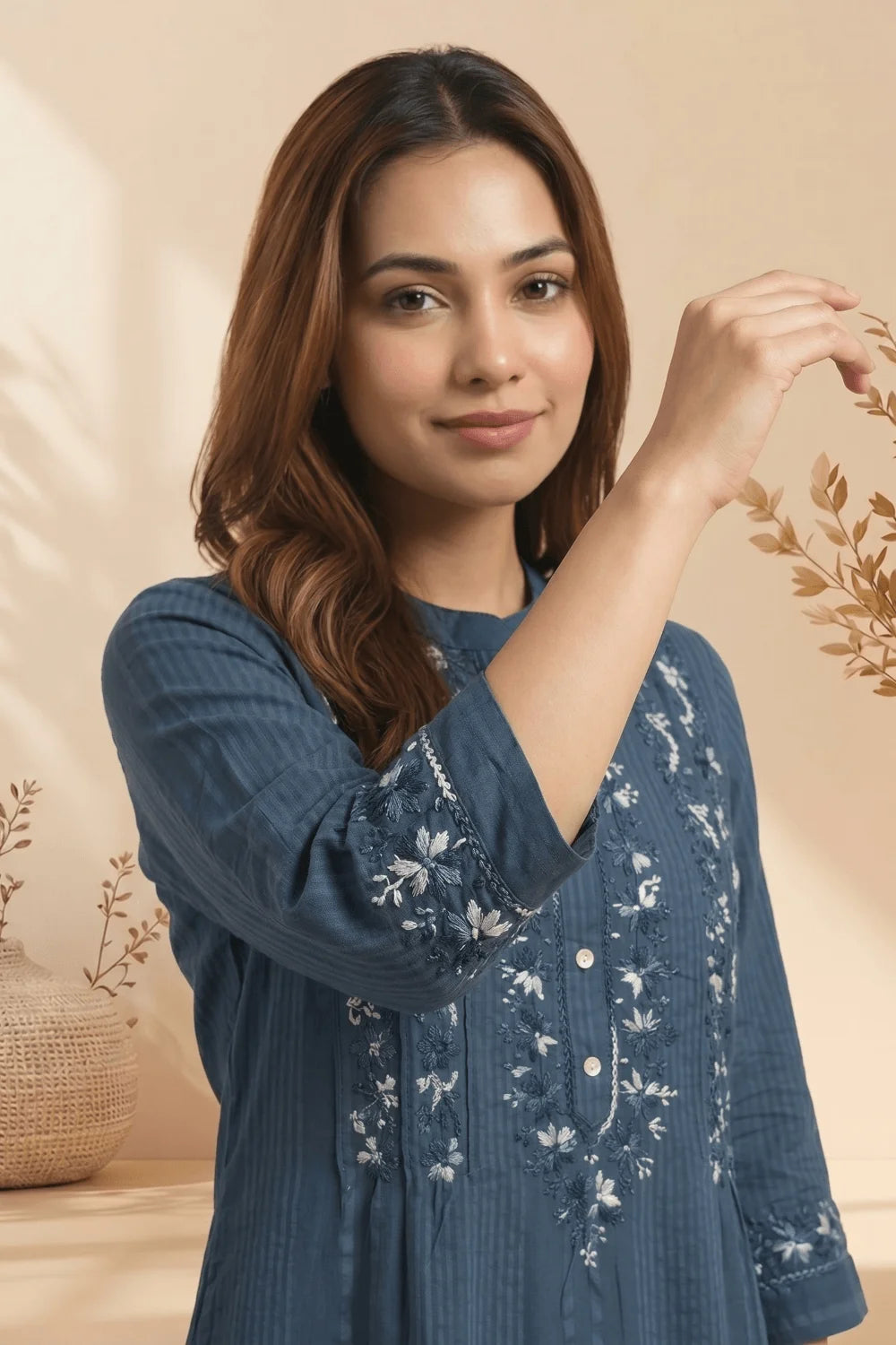 Indigo Mist Chikankari Cotton Top