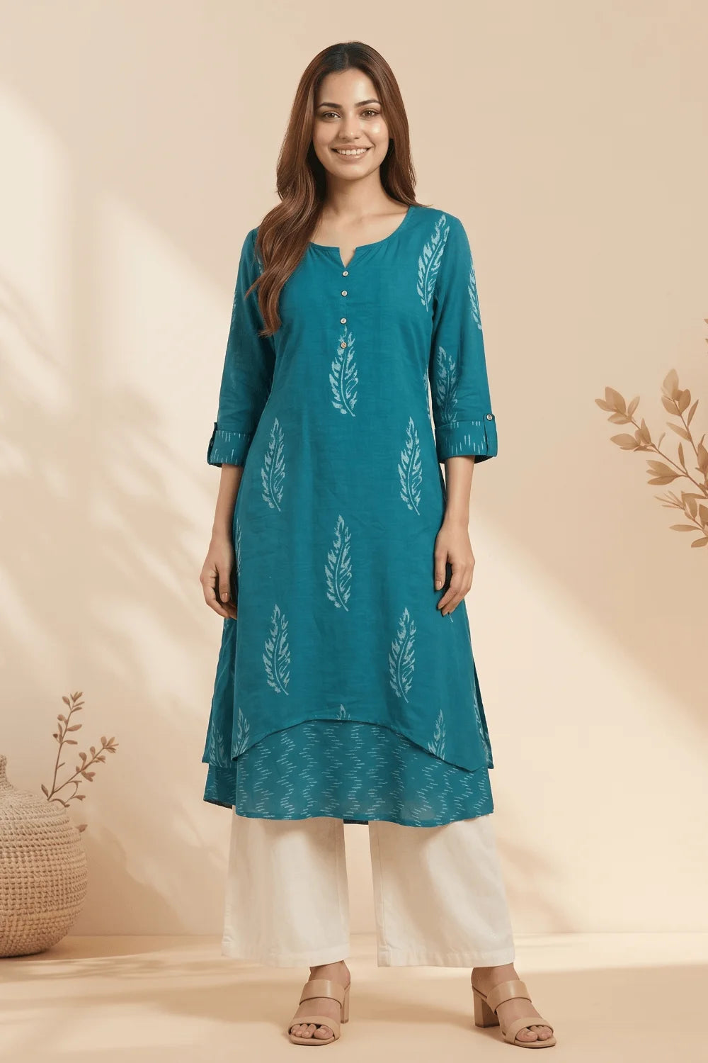Teal Whisper Mulmul Layered Dress