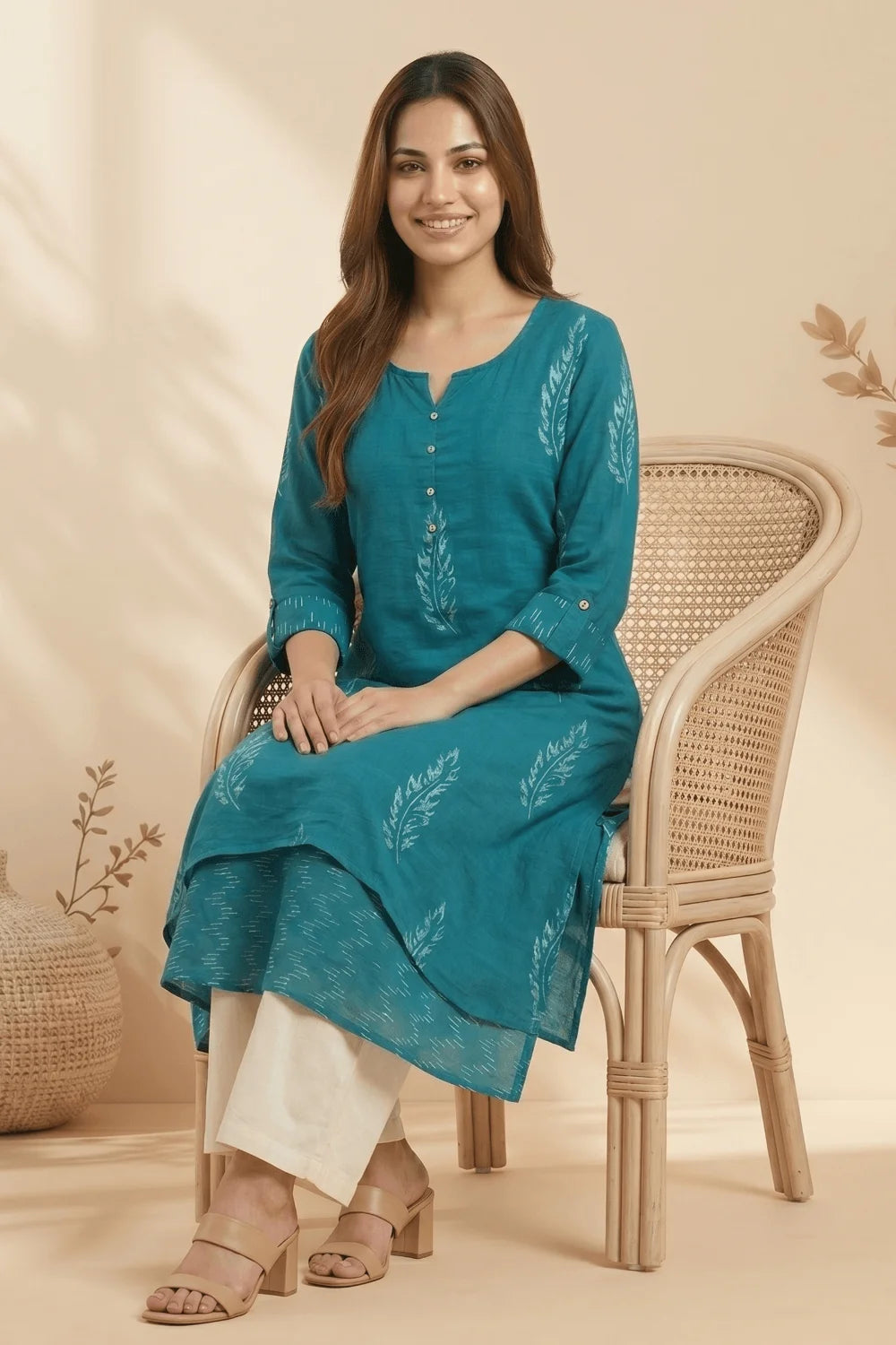 Teal Whisper Mulmul Layered Dress