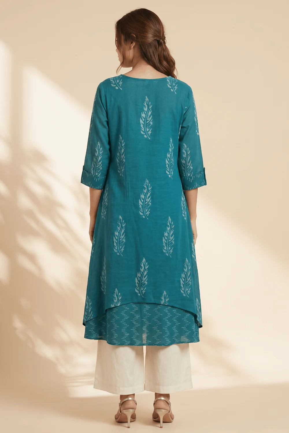Teal Whisper Mulmul Layered Dress