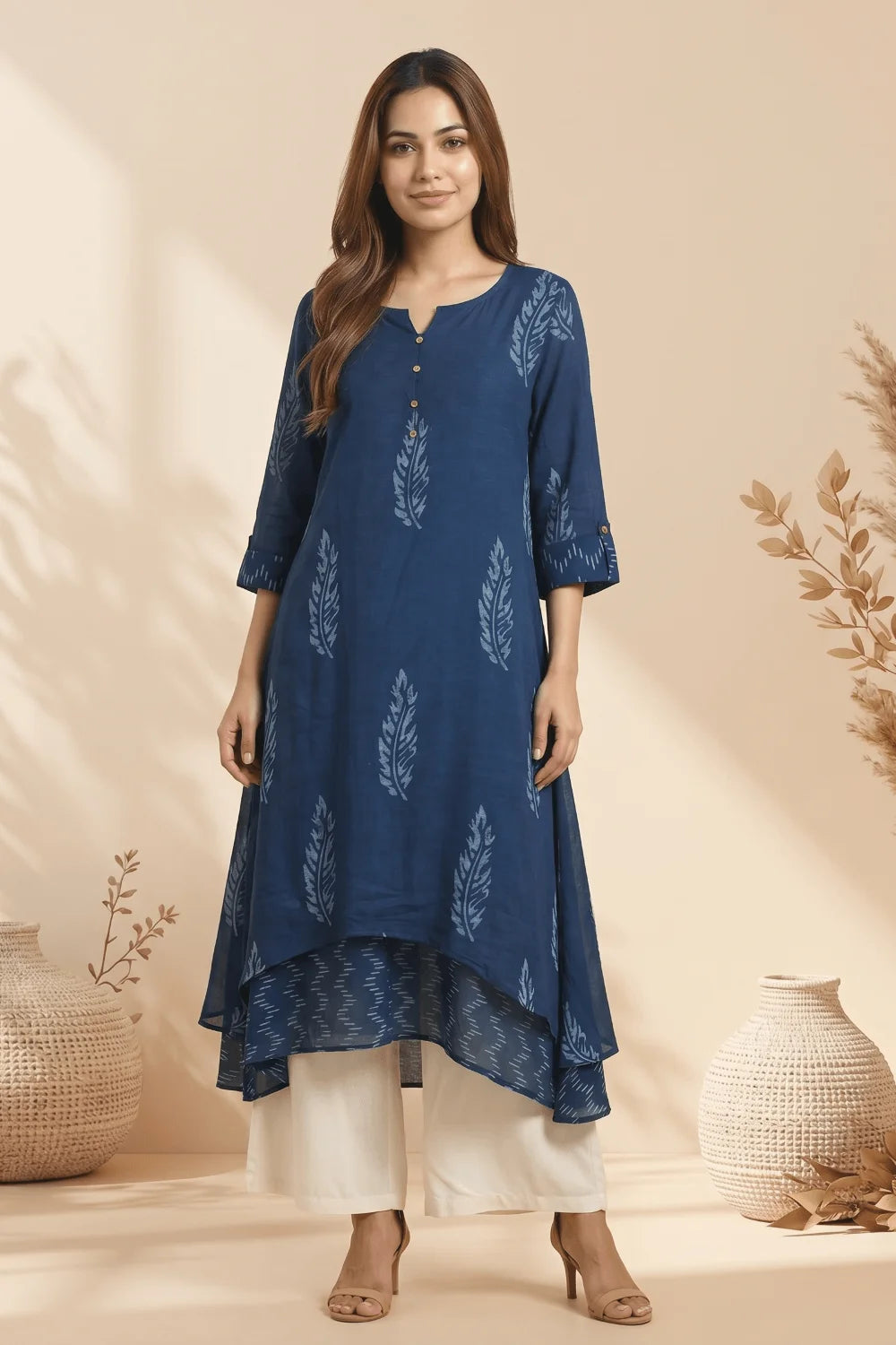Midnight Fern Mulmul Layered Dress
