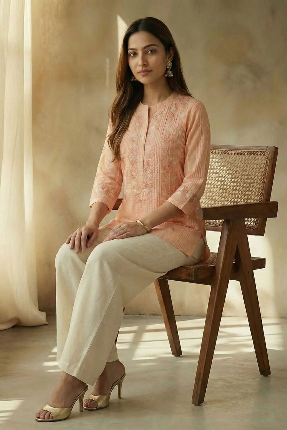 Peach Meher Chikankari Cotton Top