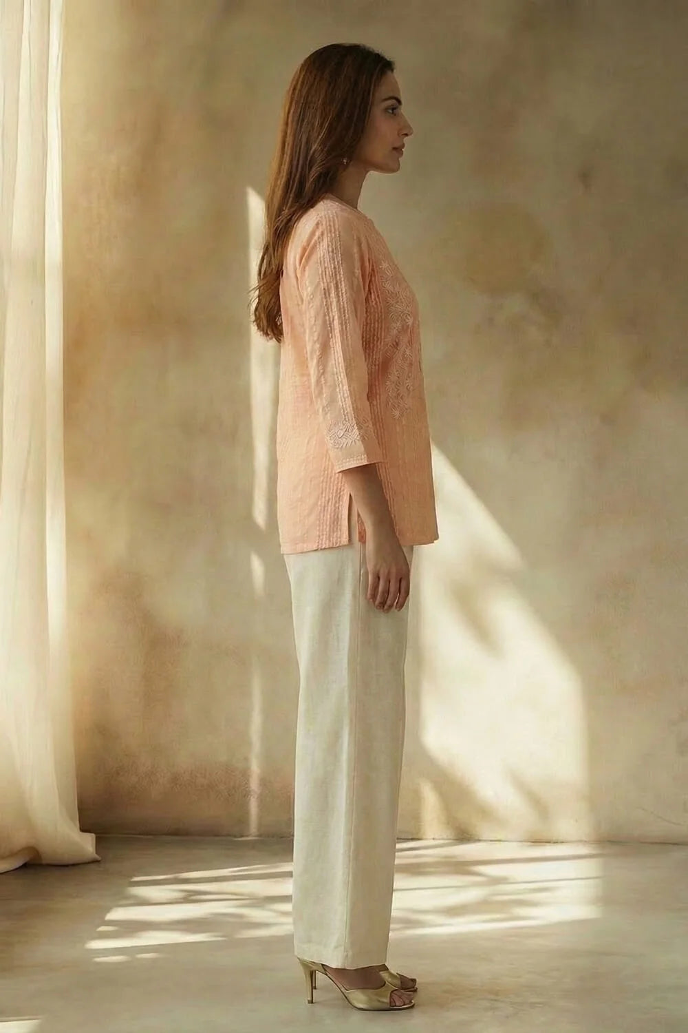 Peach Meher Chikankari Cotton Top