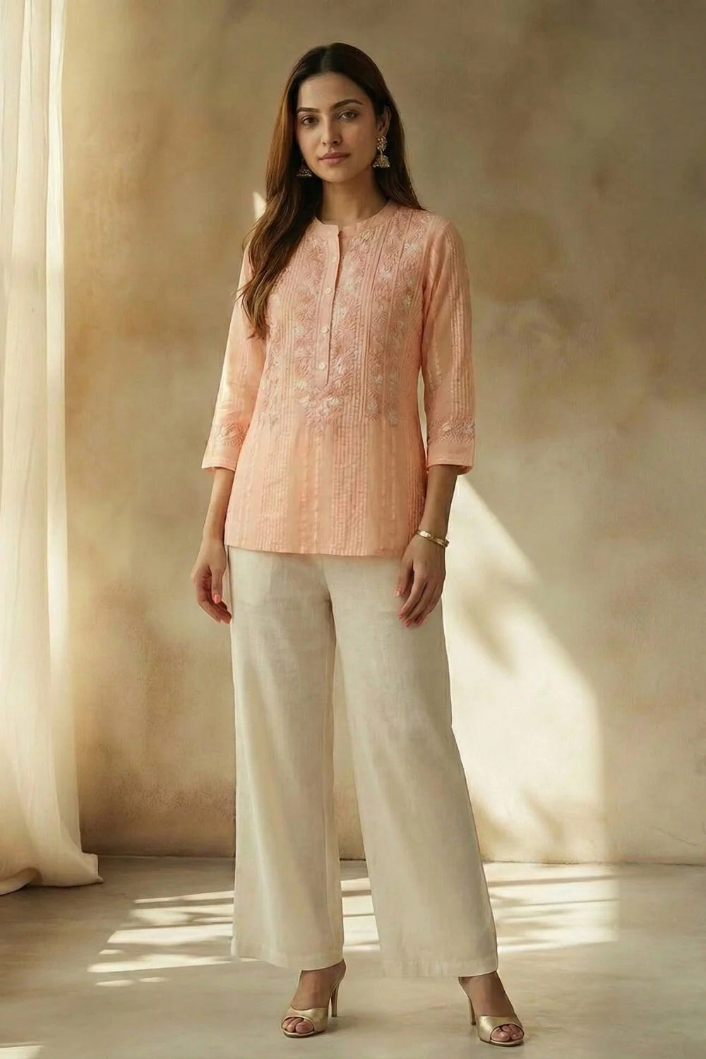Peach Meher Chikankari Cotton Top