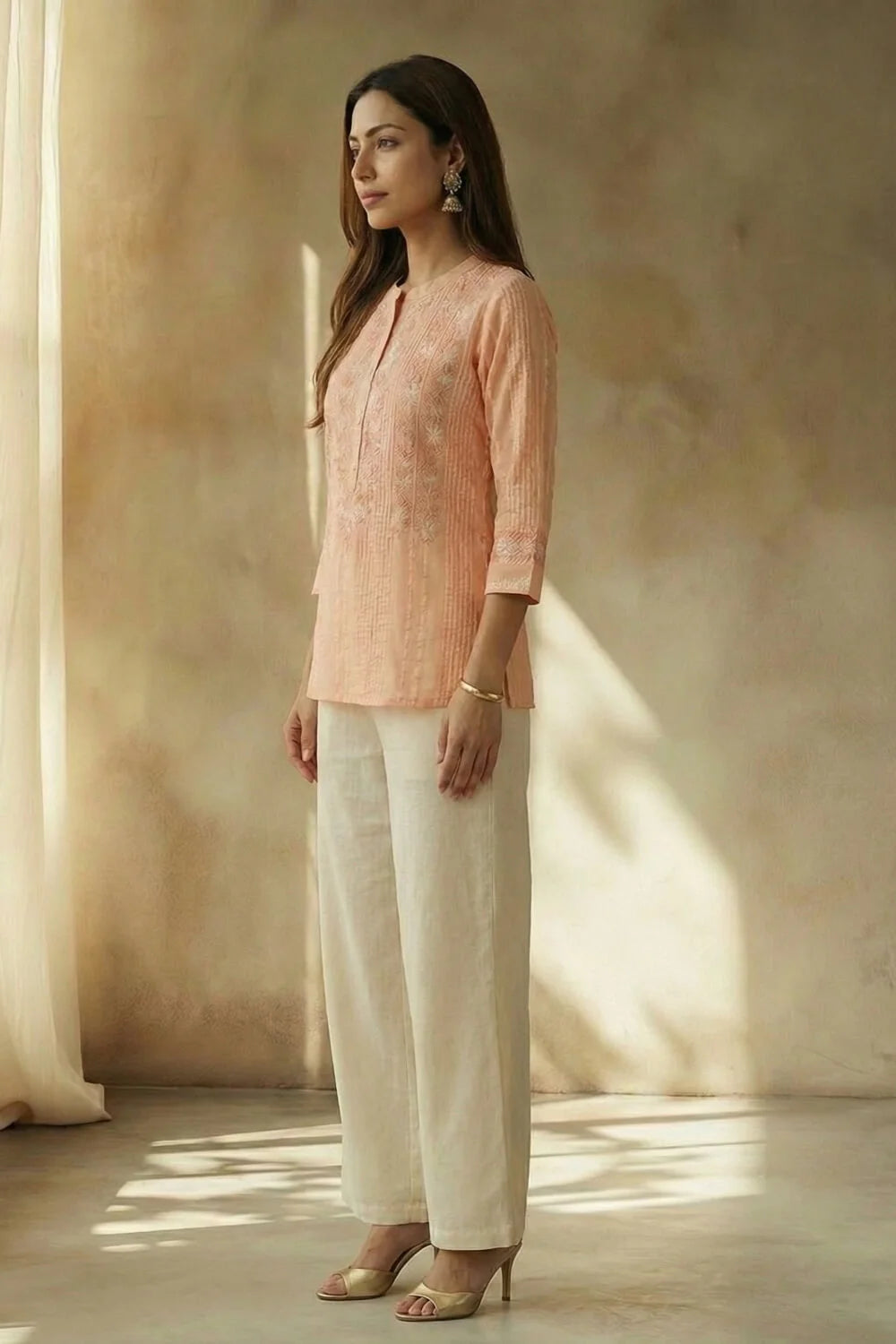Peach Meher Chikankari Cotton Top