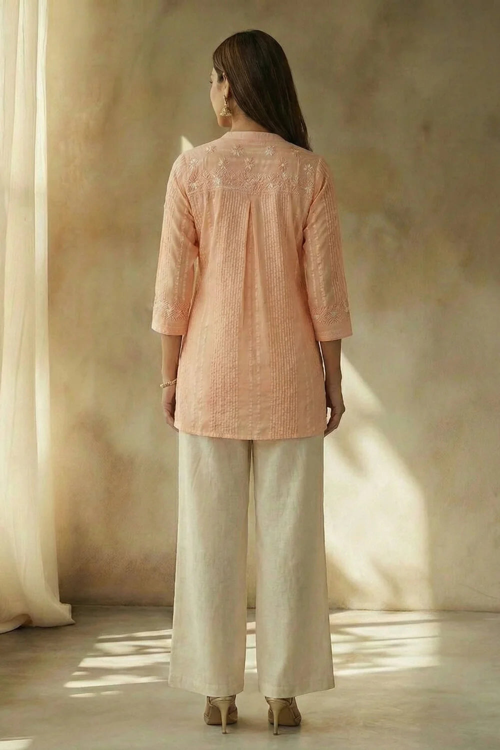 Peach Meher Chikankari Cotton Top