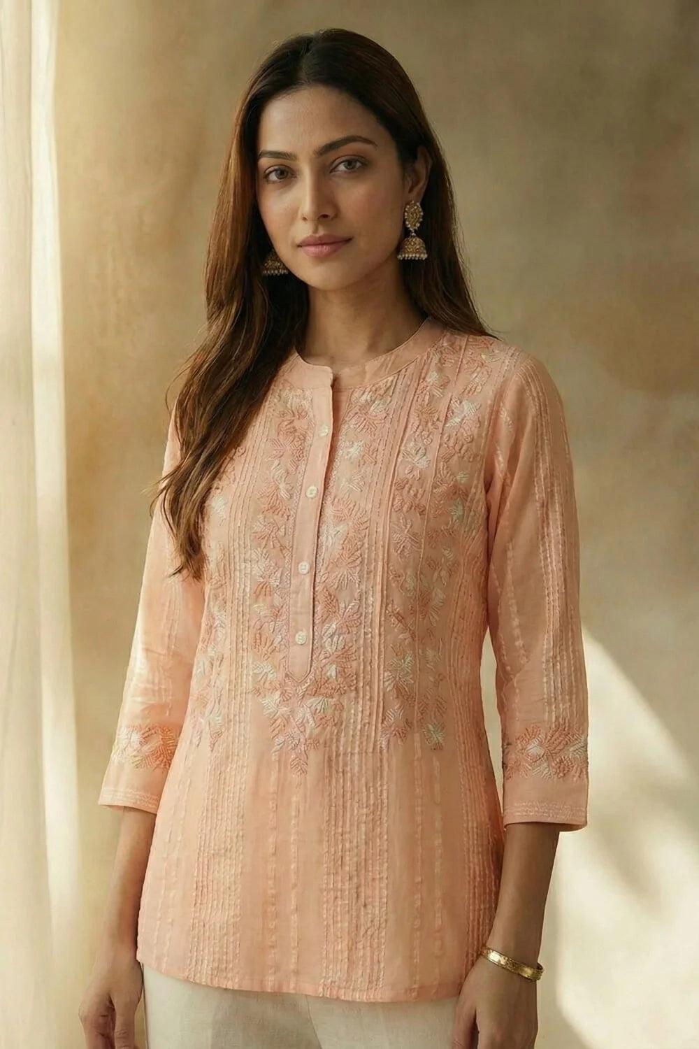 Peach Meher Chikankari Cotton Top