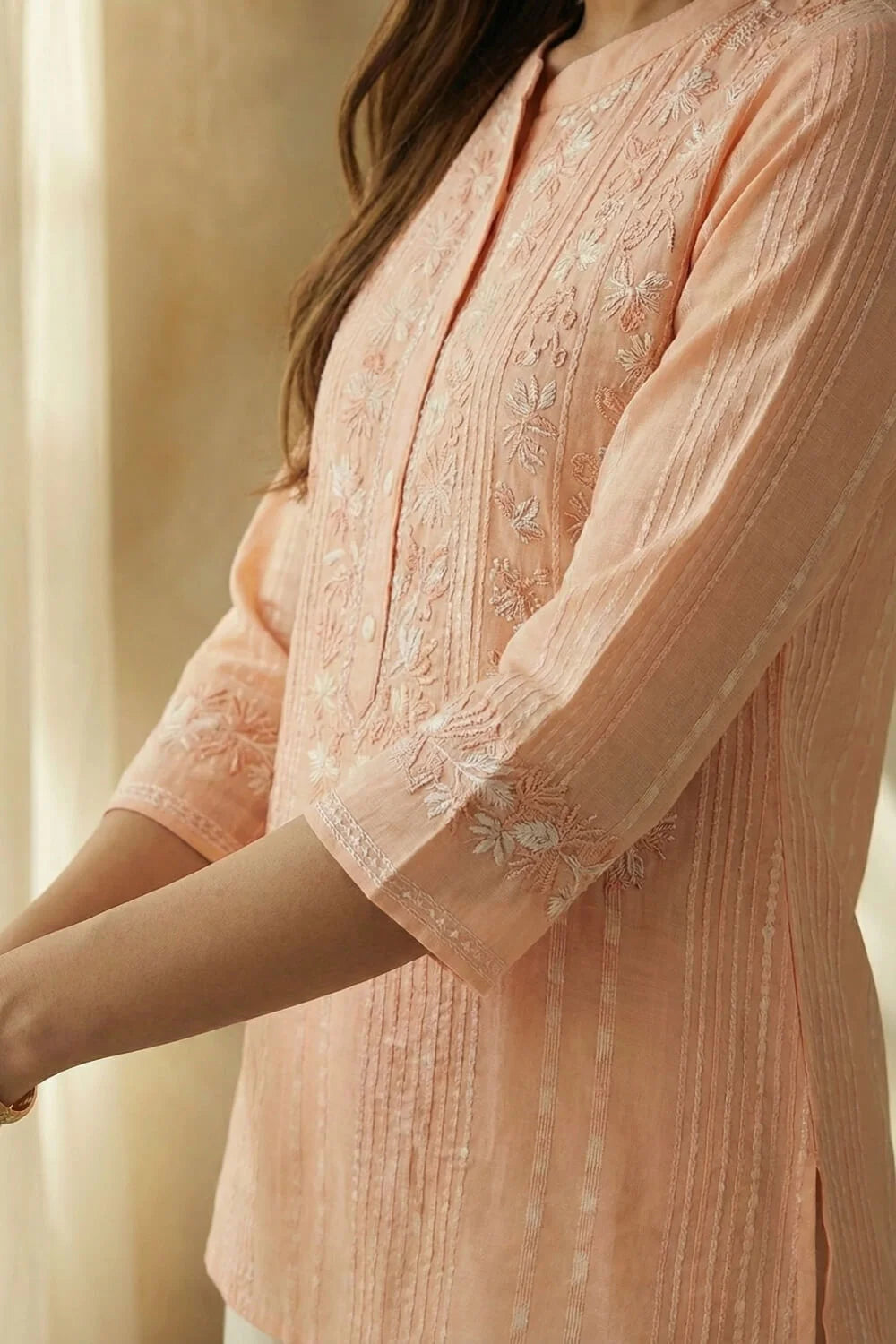 Peach Meher Chikankari Cotton Top