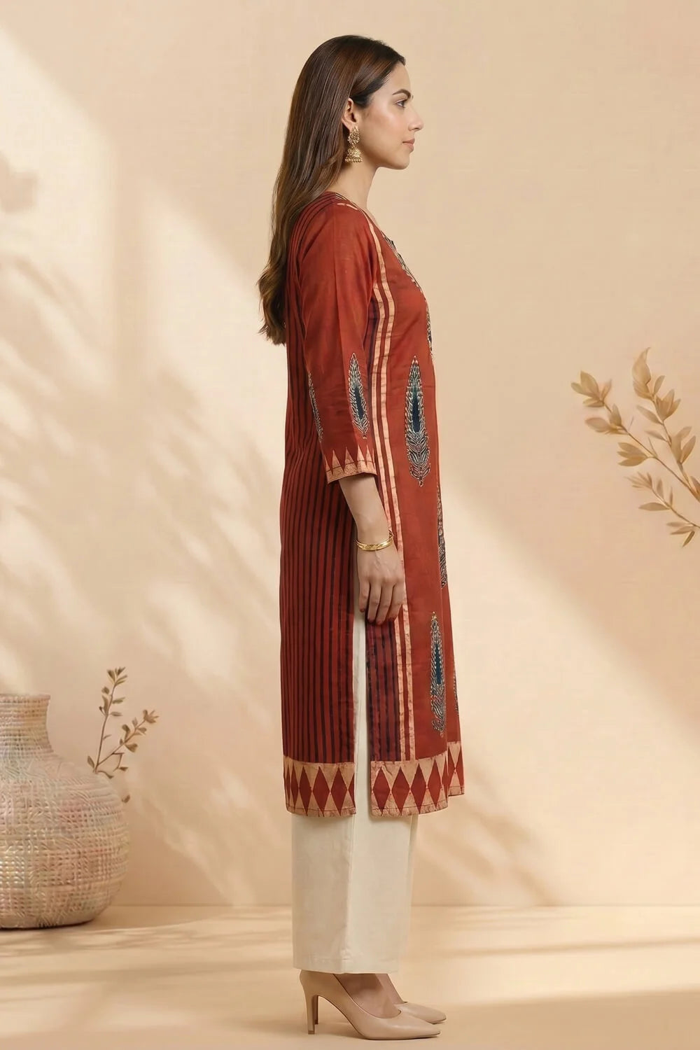 Rust Veena Ajrakh Modal Kurta