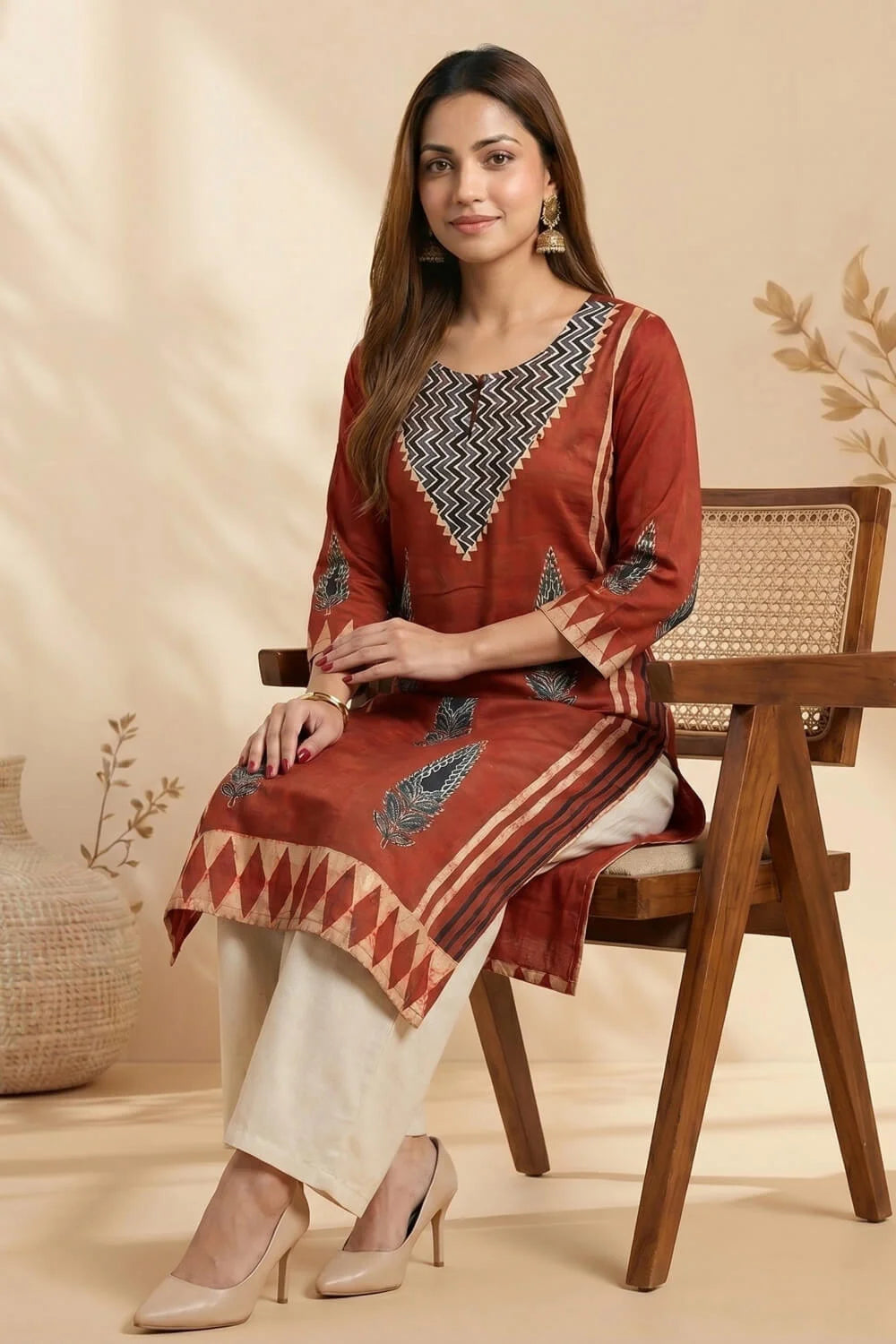 Rust Veena Ajrakh Modal Kurta