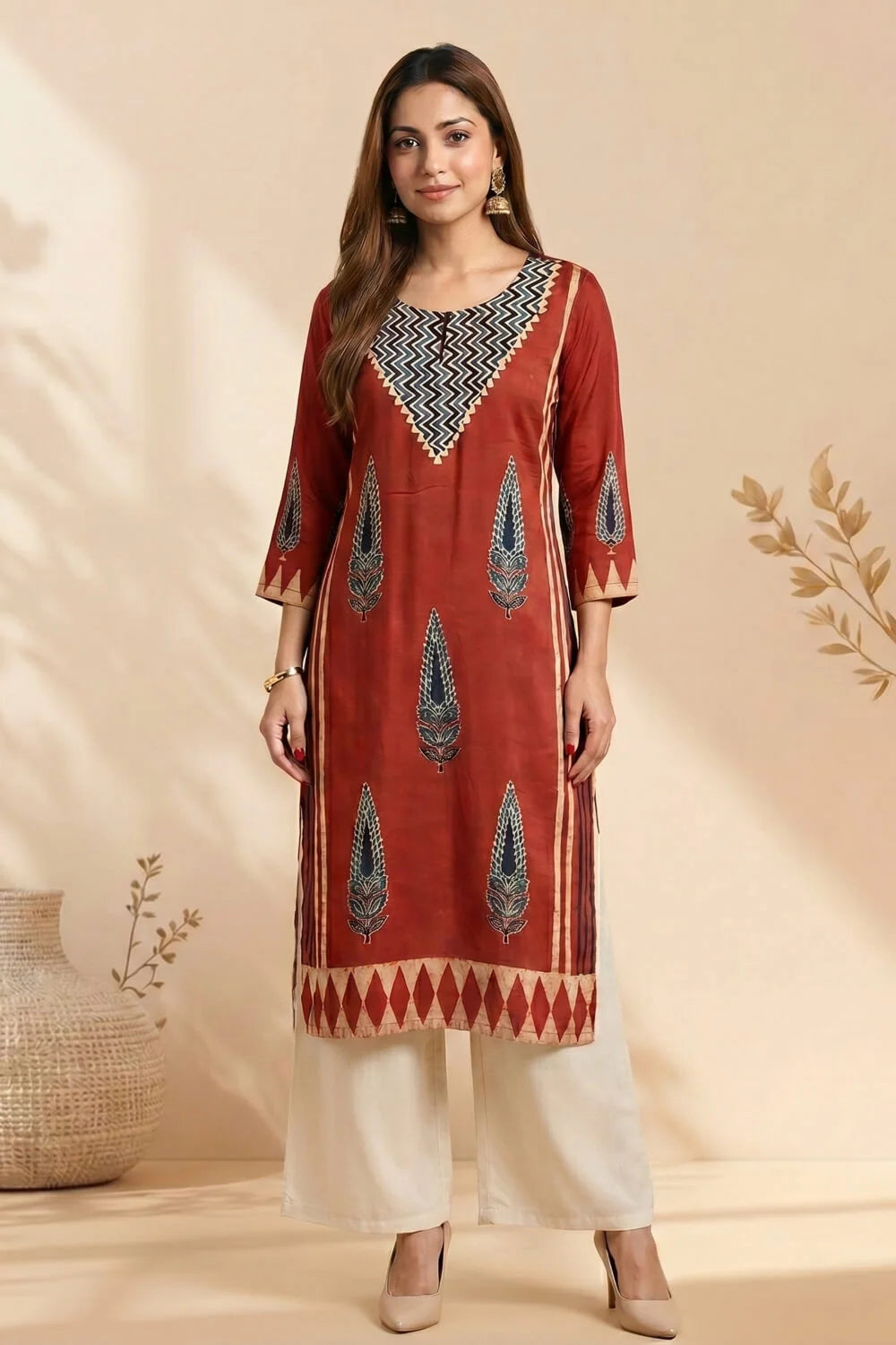 Rust Veena Ajrakh Modal Kurta