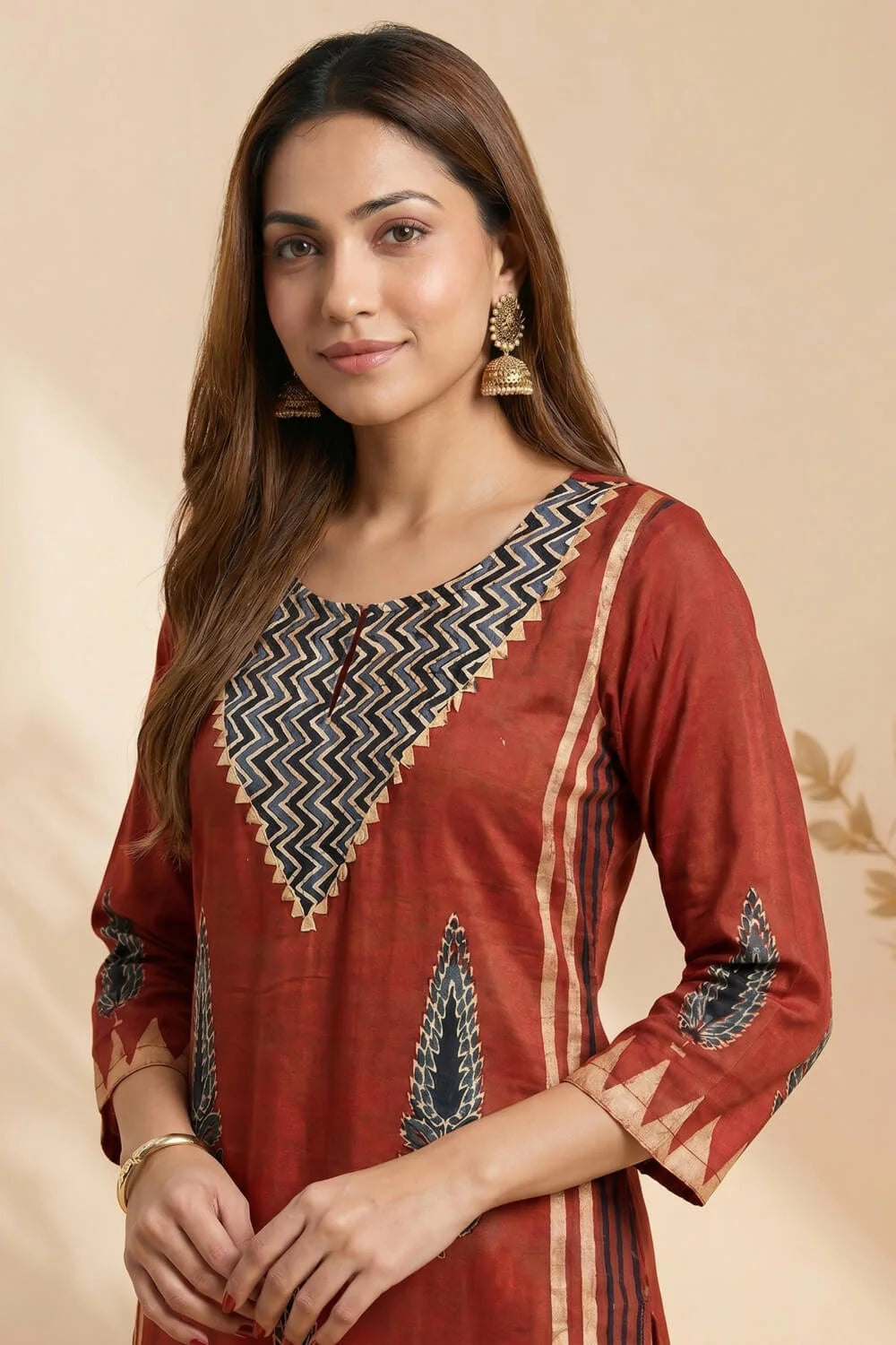 Rust Veena Ajrakh Modal Kurta